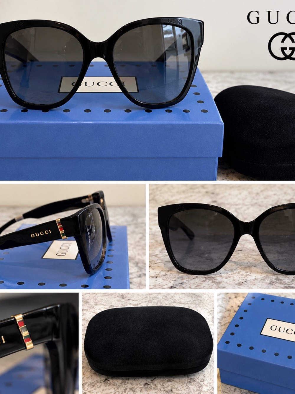 Gucci Black Cat-Eye Sunglasses with Gold Accent